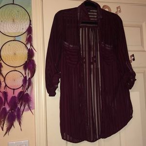 maroon chiffon button up